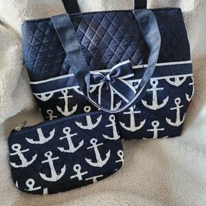 Nautical Anchor Tote and Pouch Set - Navy